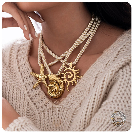 Europe America Necklace Gold Color Stainless Steel Conch Starfish Sun Thick Rope Becklace INS Summer Jewelry Accessories