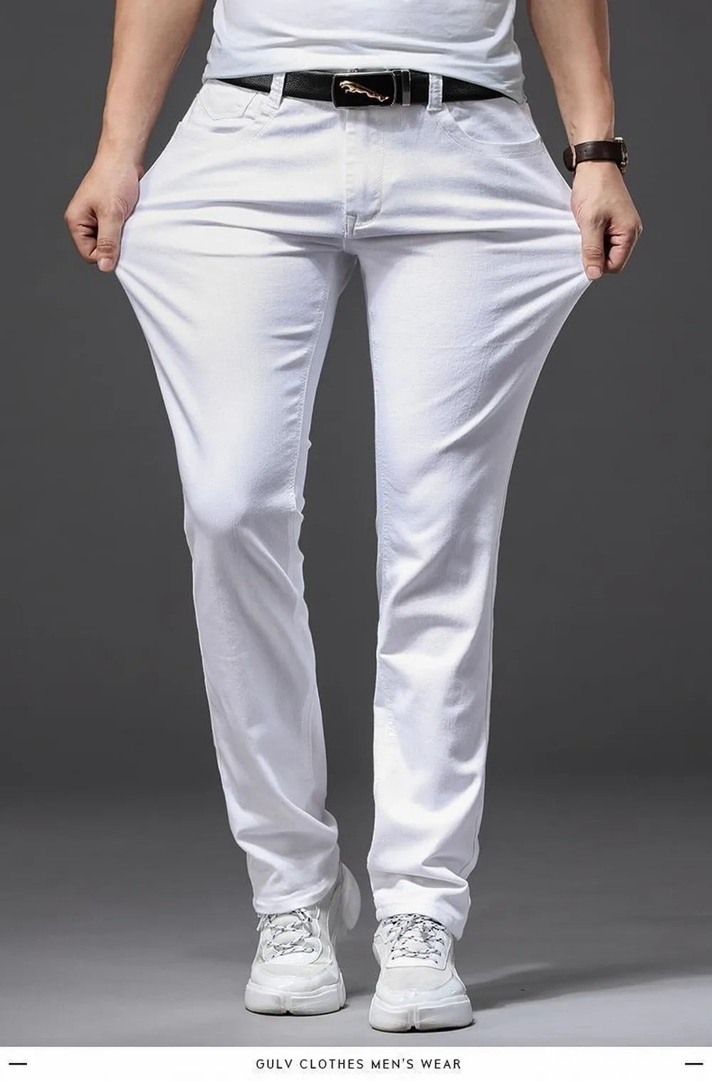 Denim White Jeans Elasticity Straight Slim Fit Casual Soft Business Classic Brand Trousers Fashion Advanced Stretch Denim Pants men