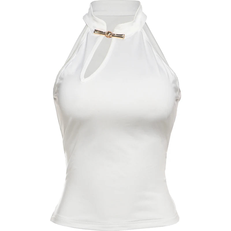 Weird Puss Cheongsam Buckle Tank Tops Women Y2K Summer Trend Basic Classic Hollow Solid Simple Street Stretch Daily Chic Vest