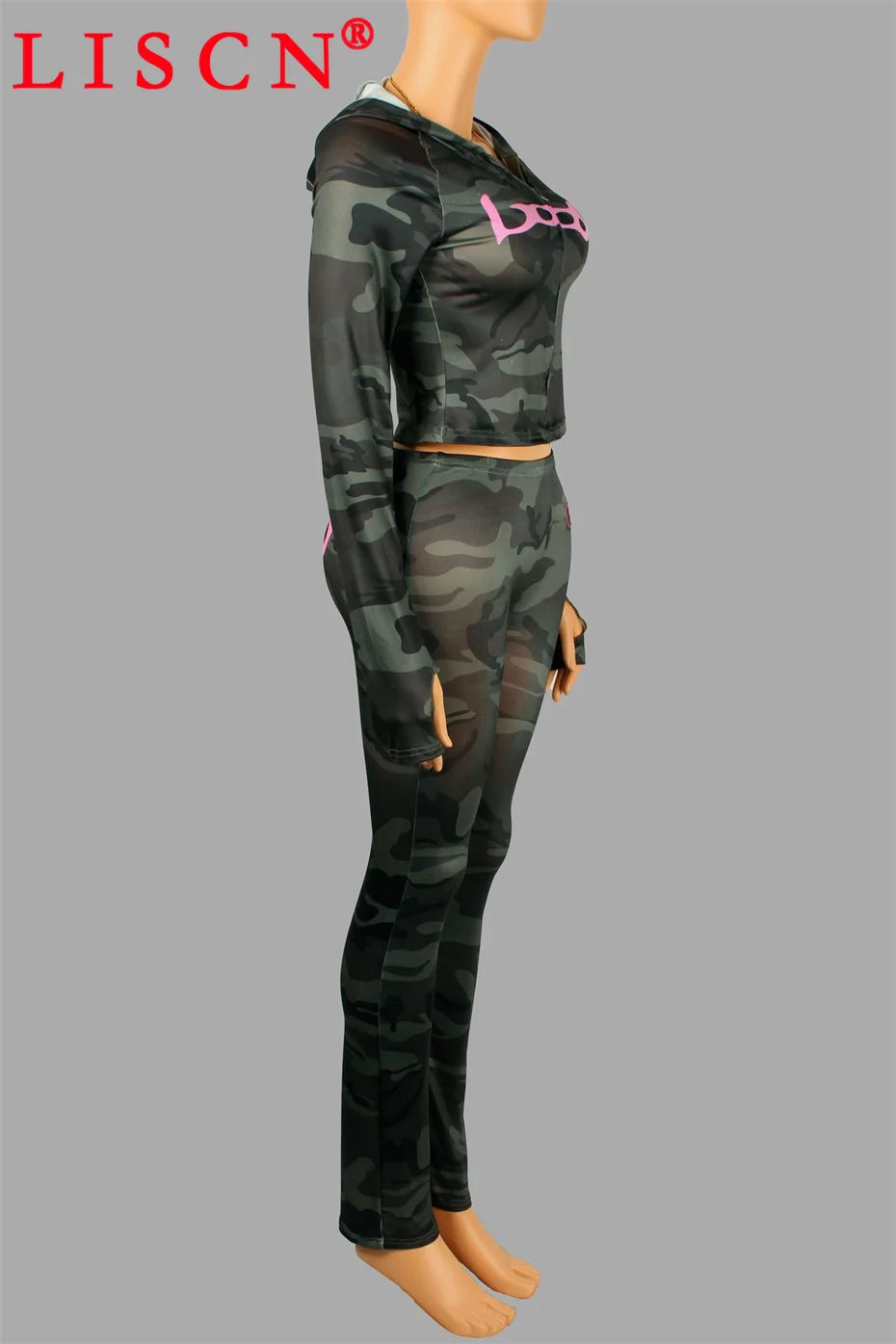 10 Wholesale Fall Tracksuits Camouflage Printing Two Piece Set Womens Outfits Slim Long Sleeve Hooded Jackets + Pants K15697_2