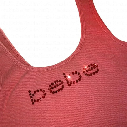 Summer Y2k Women's Corset Tank Top Baby Tee Rhinestone letters Print Vintage Streetwear t-shirt Gothic Slim Fit Sports Top