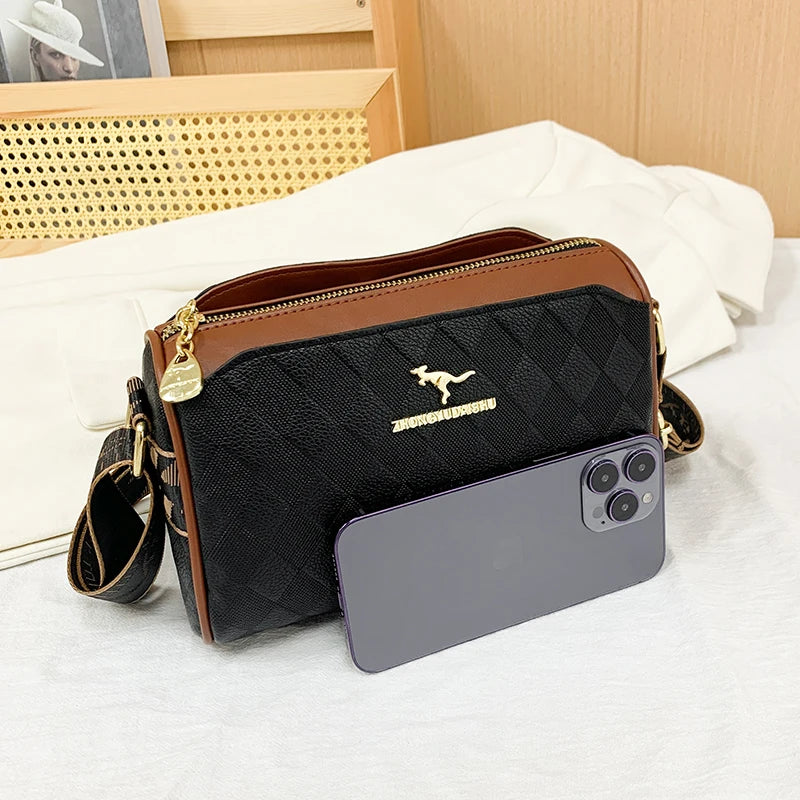 Famous Designer Women Messenger Bag PU Leather Checkered Crossbody Shoulder Bag