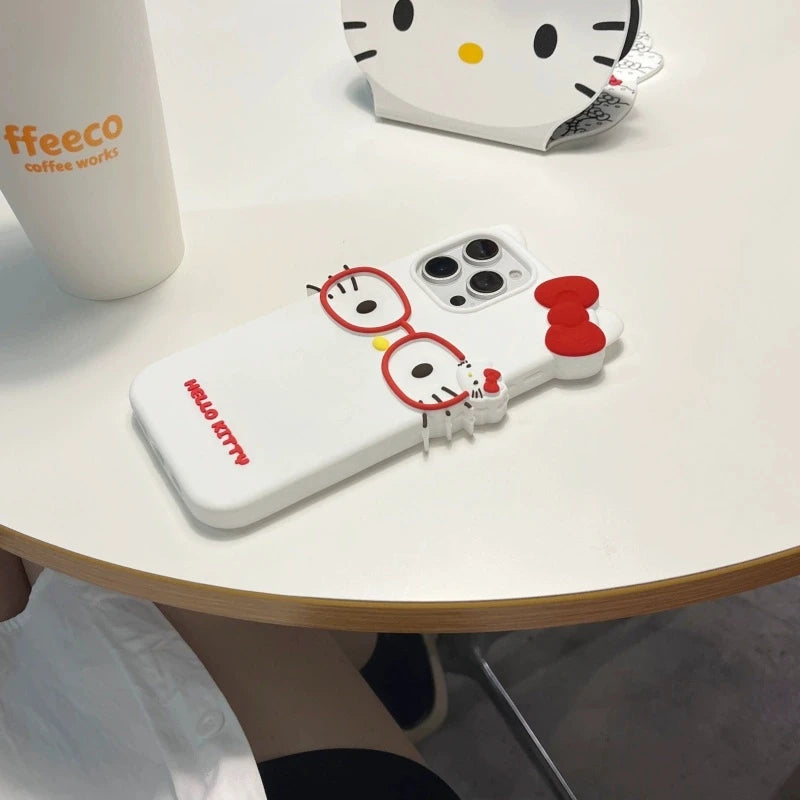 Glasses KT Cat For iPhone 18 17 16 15 14 13 12 11 Pro Max Plus 6 7 8 Plus Silicone Soft Cover Case