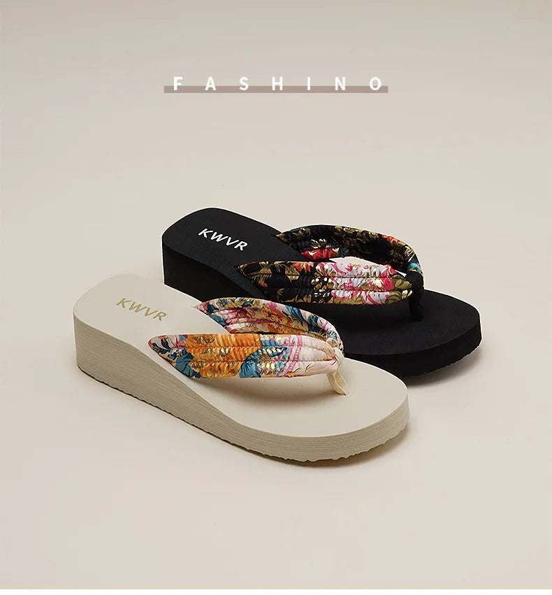 Adult 4cm Sponge Cake Thick Sole Flip Flops Summer 2026 Women's Versatile Conch Anti-slip Sandals Shiny Diamonds Beach Shoes