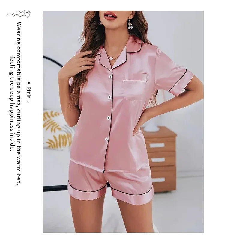 2026 Women Satin Pajamas Set 2-piece Pj Sets Sleepwear Loungewear Button-Down Pajama Women Pajamas Pijama Homewear Shorts Set