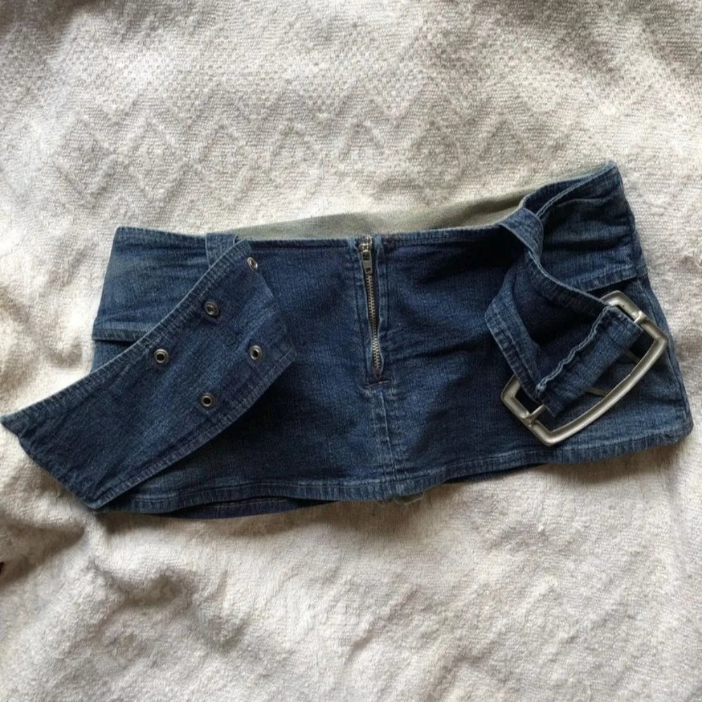 Y2K New Low Waist Micro Mini Skirt Harajuku Vintage Navy Blue Jean Short Skirt ladies Clothes Gothic Sexy Slim Short Skirt