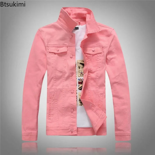 2025 Denim Jackets Men Solid Color Jacket Slim Fit Denim Coat Fashion Military Jacket Yellow Black Green White Top for Men