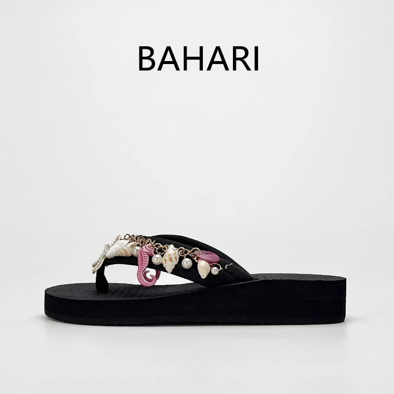 Women's Summer Bohemian Seaside Vacation Slippers Outside Pinch Beach Shoes Fashion Platform Slippers Flip-flops