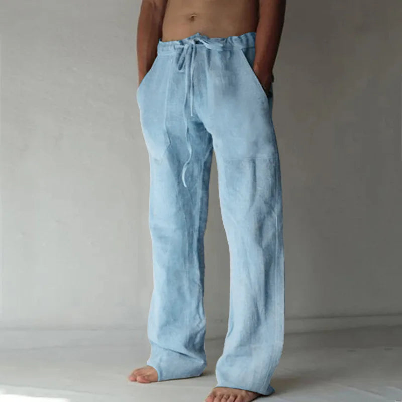 2025 Spring/Summer New Men's Cotton and Hemp Pants Summer Fashion Casual Solid Color Loose Plus Size M-4XL