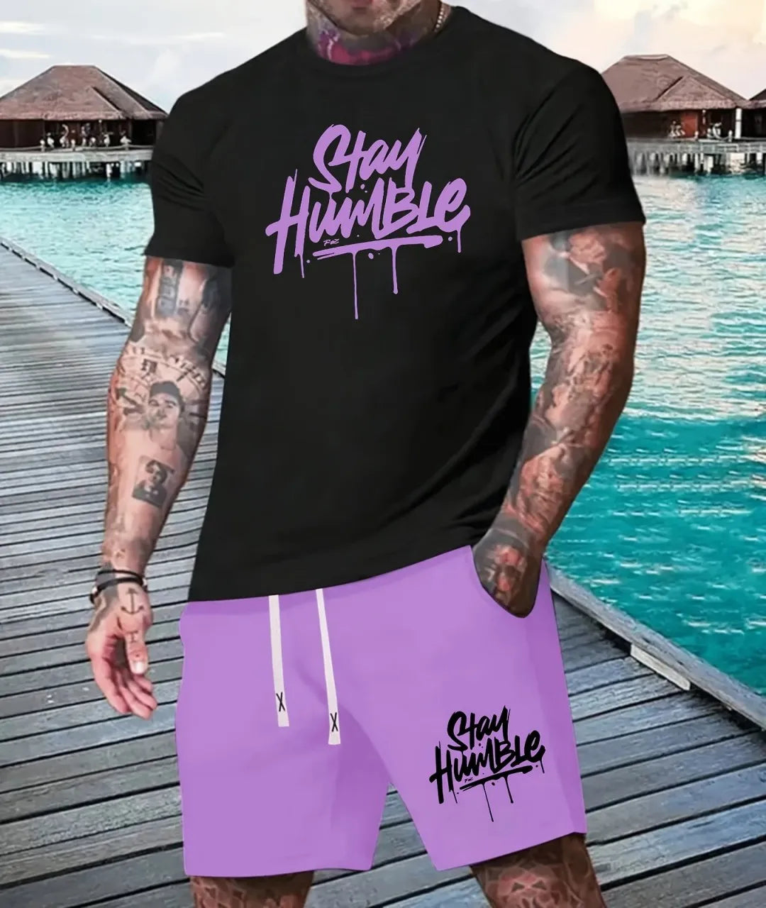 2025 summer new 3D digital printed men's suit Fashion short sleeve shorts suit Outdoor street men's sports shorts Summer daily c