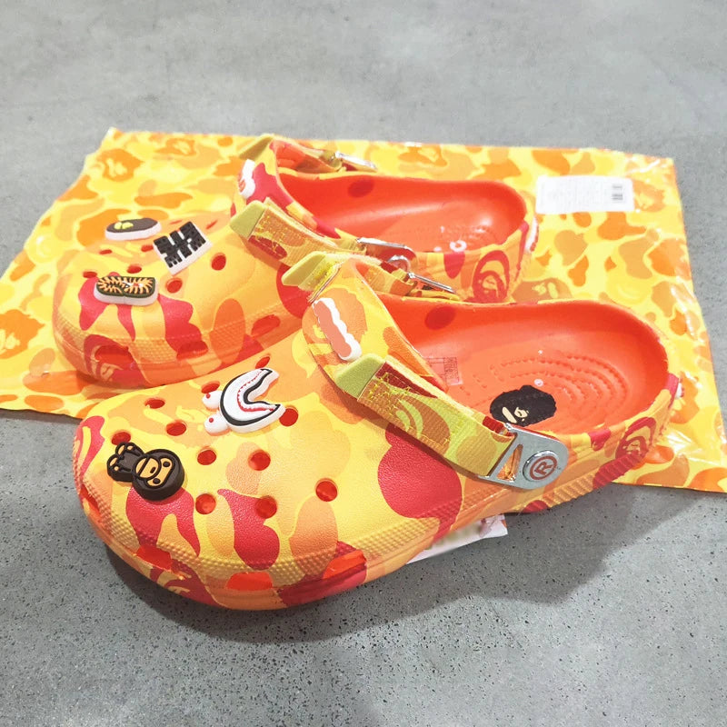 Camouflage-style Couple's Sandals Casual Ankle-Wrap Eva Flip Flops Shoes Outdoor Beach Holey Shoes Cartoon Slippers Men Sandals