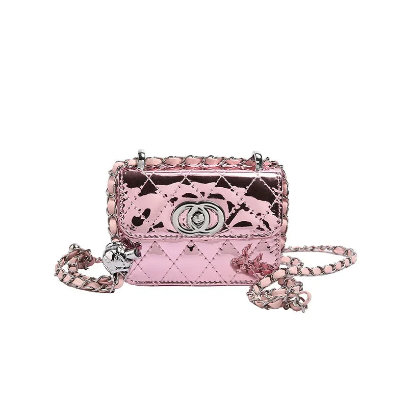 2025 New Arrival Eye - Catching Laser - Patent Mini Crossbody with Gleaming Glossy Chain Strap, Convenient Lipstick Holder