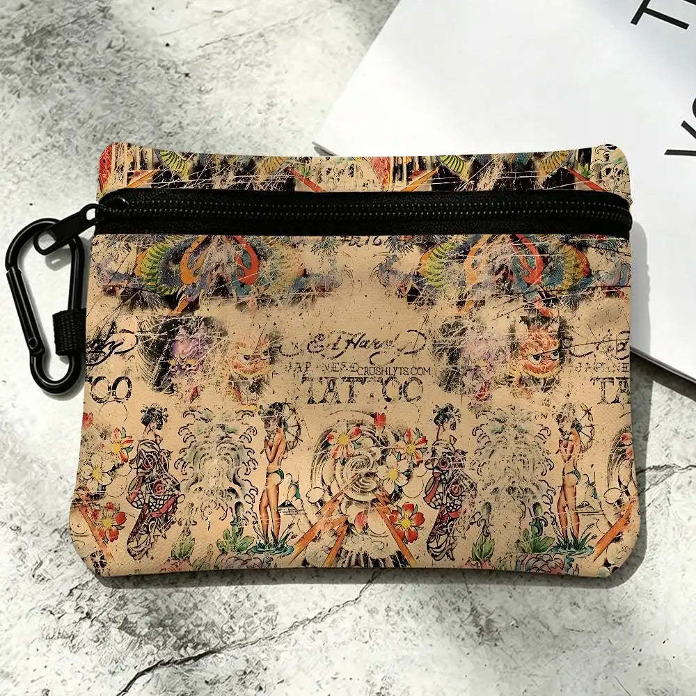 Fashion Brand E-Ed H-Hardy Oxford Fabric Mini Coin Wallet Smooth Zipper Hanging Design Multi-use Small Storage Bag For Travel