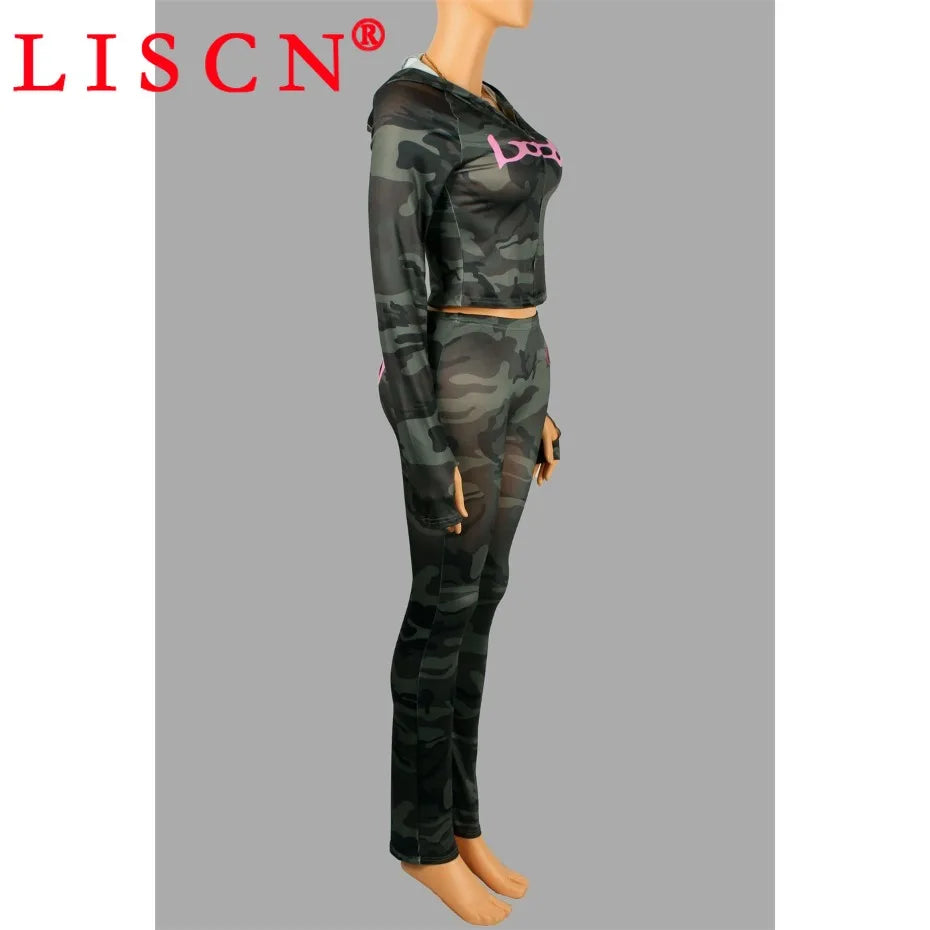 10 Wholesale Fall Tracksuits Camouflage Printing Two Piece Set Womens Outfits Slim Long Sleeve Hooded Jackets + Pants K15697_2