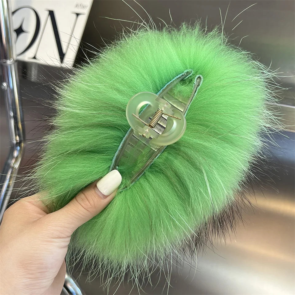 New Jelly Color Fox Fur Hair Clip Woman Claw Clip For ladies Sweet Hair Ornament Hair Hold Headband Fur Hairpin Hair Accessories