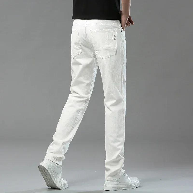 White Yellow Pink Red Fashion 5 Color Fashion Men's Stretch Jeans Slim Streetwear Korean Business Straight Casual Denim Trousers