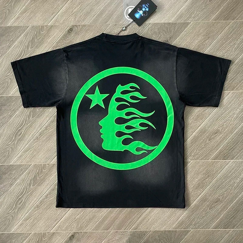 HS Gel Sport Logo Cotton wash short sleeve T-shirt European and American fashion