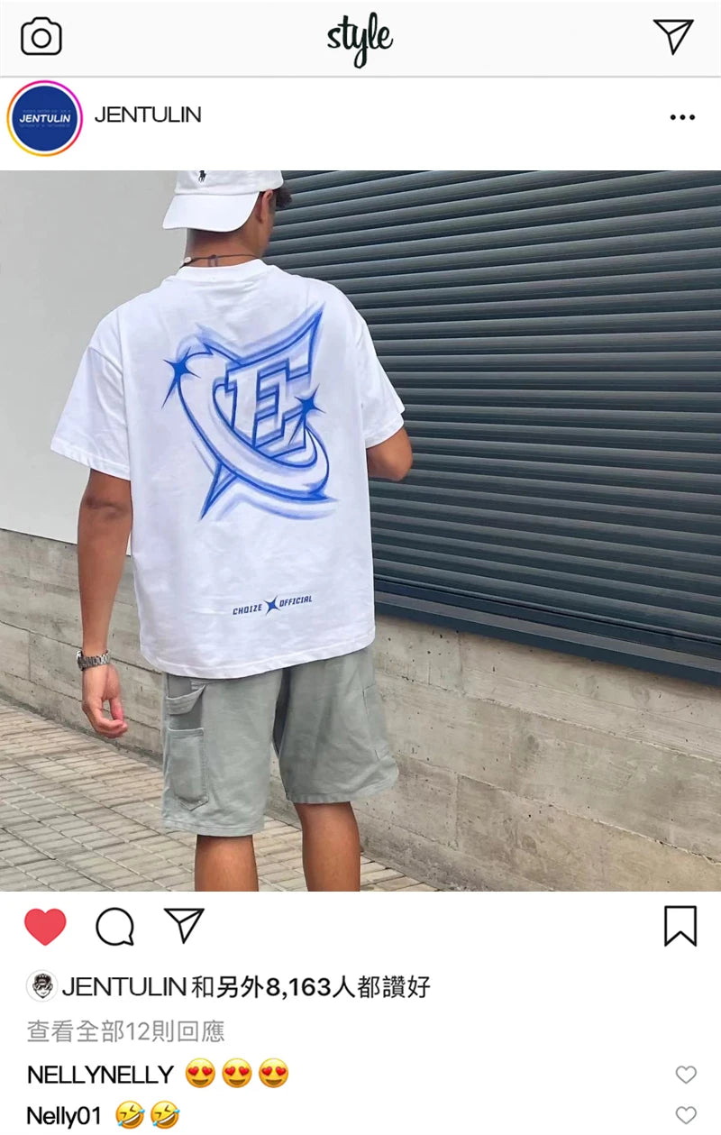 Men Streetwear Tshirt Letter Star Aesthetic Graphic T-Shirt Oversized Black Casual T Shirt 2024 Harajuku Hip Hop Tops Tee Cotton