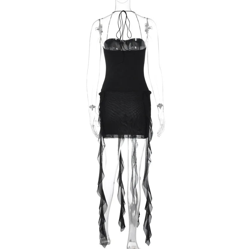 Summer New Y2K Sexy Hot Girl One-shoulder Jellyfish Style Fungus Sexy Breast-wrapped Irregular Dress