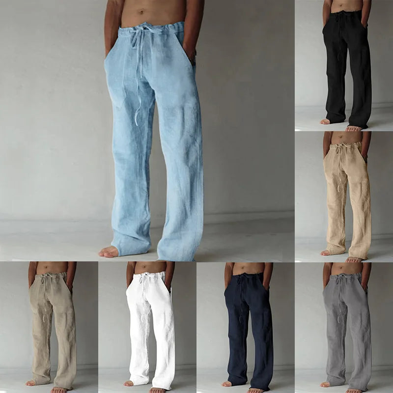 2025 Spring/Summer New Men's Cotton and Hemp Pants Summer Fashion Casual Solid Color Loose Plus Size M-4XL