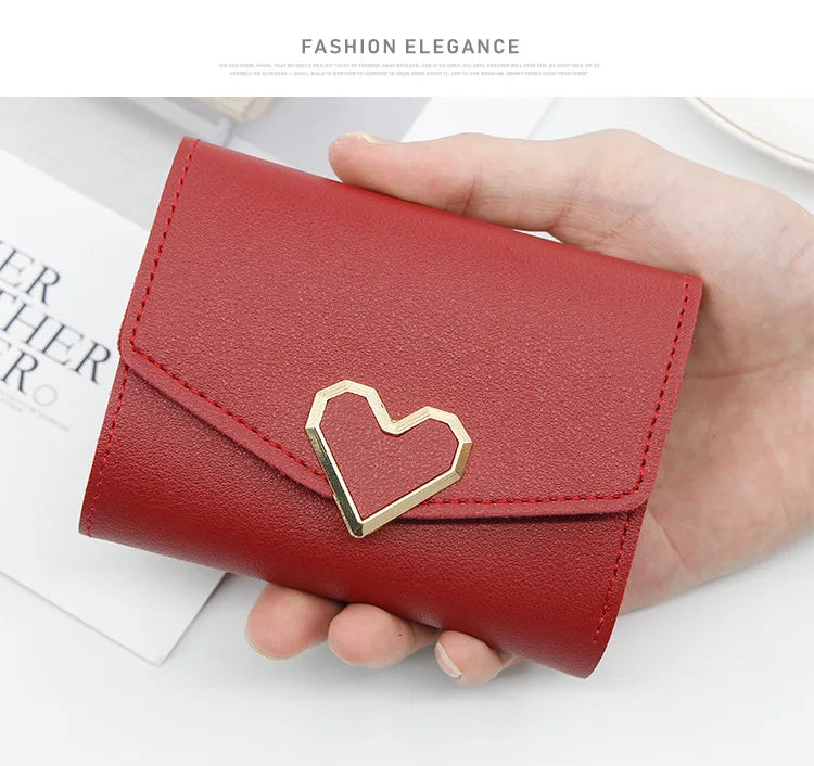 Korean version women wallet short heart-shaped three fold women's wallet multi card slot card bag zero wallet  purses for women