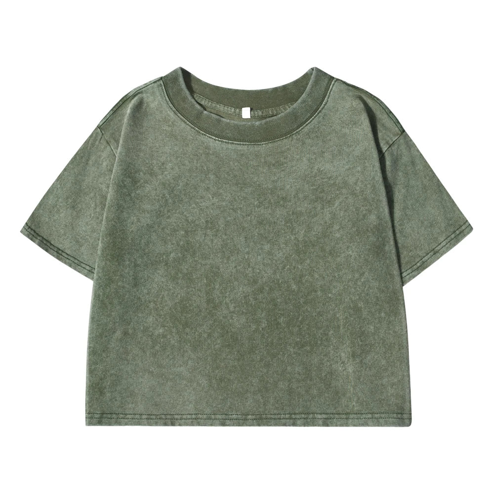 Slim Retro T-Shirt Solid Color Women Fashion Cotton Tee Tops Casual Sport Short Sleeve Cool Washed Streetwear For Female