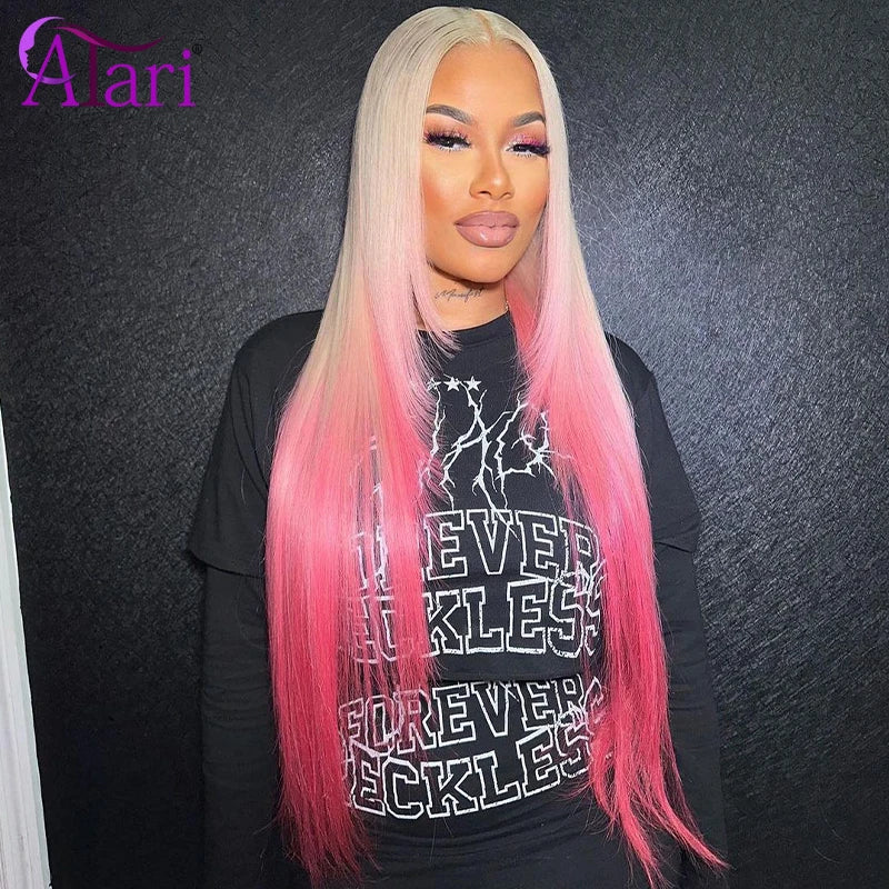 613 Blonde Straight 13x6 Lace Frontal Wig Ombre Rosa Pink 13x4 Lace Front Human Hair Wigs Pre Plucked 180 Density Ombre Lace Wig