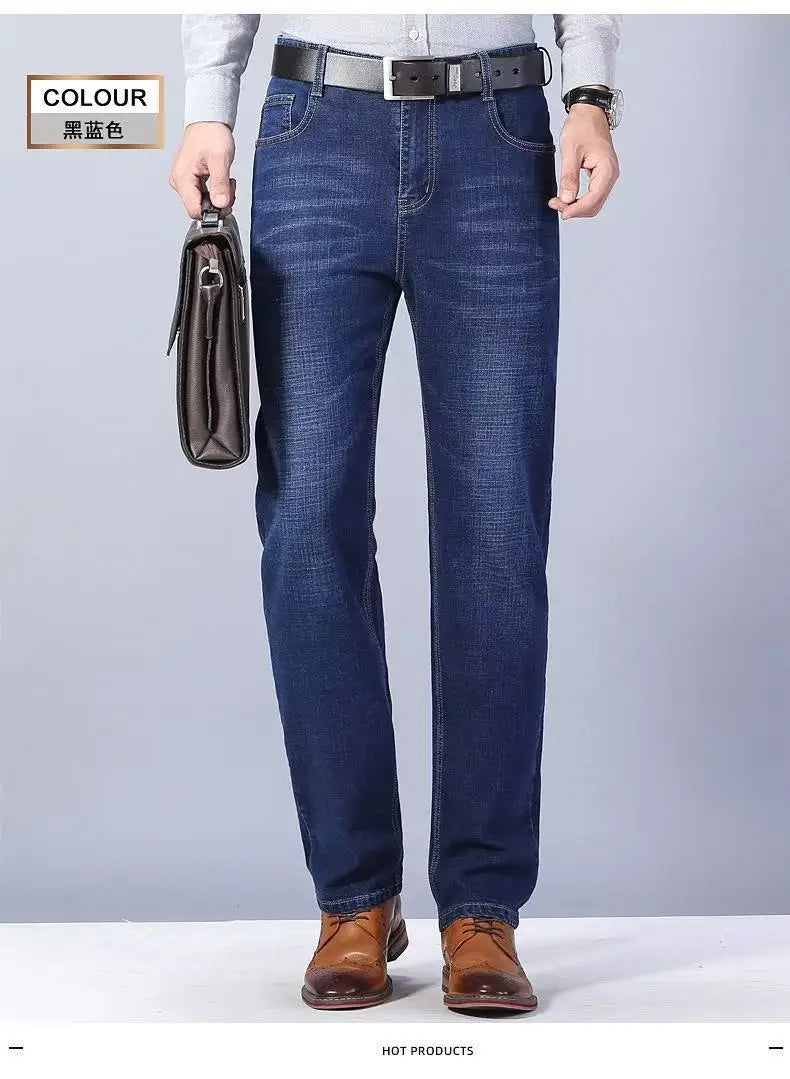2025 Spring/Summer New Men's Jeans Micro Elastic Loose Straight Tube Business Casual Men's Pants Boutique Denim Series