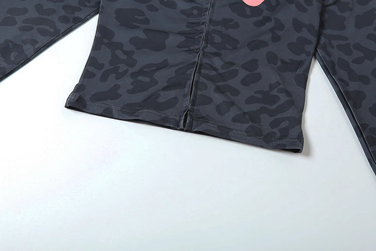 Weird Puss Letter Leopard Print 2 Piece Set Women Casual Zip Hooded Crop Jacke+Leggings Matching Stretch Sporty Street Outfits