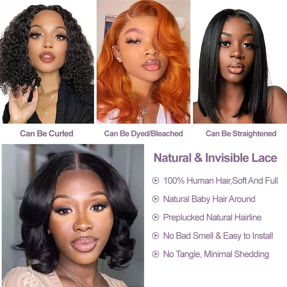 Bob Wig 13x4 Body Wave Glueless Wig Human Hair Brazilian Ready To Wear 7x5 Lace Frontal Wig Pre Cut No Glue For Women Preplucked