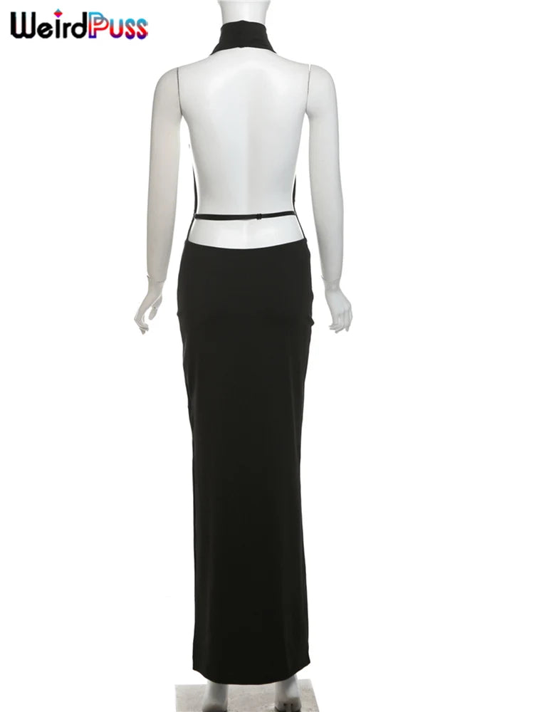 Hollow Halter Backless High Slit Long Bodycon Dress — Women's