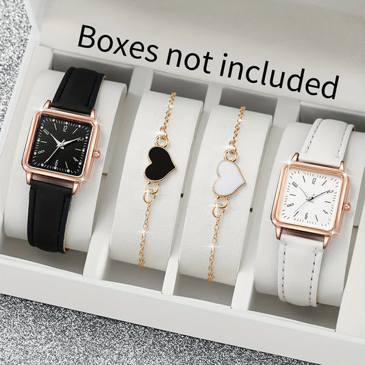2/4PCS Fashion Minimalist Watch Luxury Men's and Women's Leather Belt Business Leisure Bracelet Quartz Watch