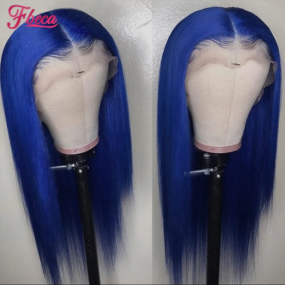 Blue Colored Human Hair Wig 13x4 Lace Frontal Wigs Straight Lace Front Human Hair Wig For Women Brazilian Remy Human Hair Wig