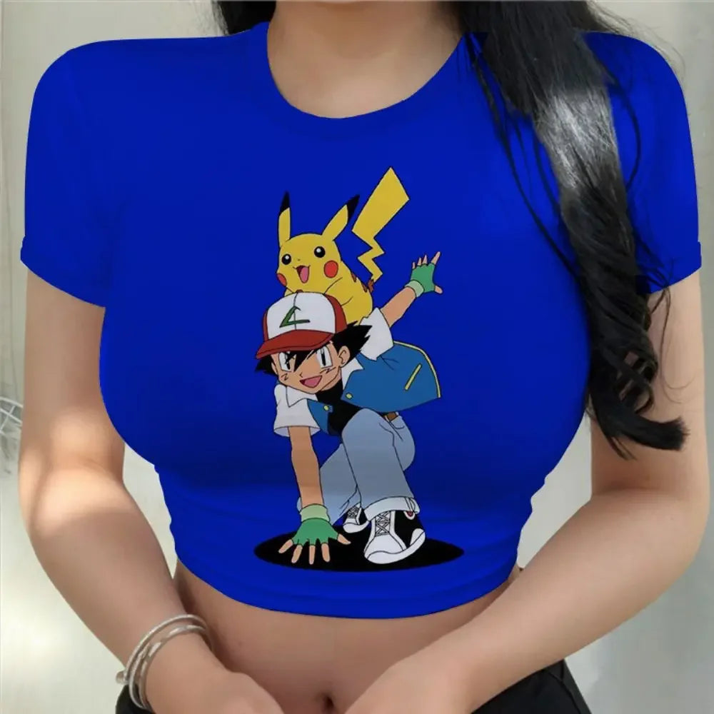 Kawaii Girls Clothes Pikachus Crop Top Women Anime T-shir T Shirt New Girls Fashion Sexy Harajuku Hello Kitty Clothing Tops