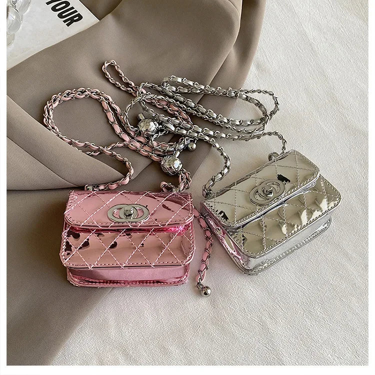 2025 New Arrival Eye - Catching Laser - Patent Mini Crossbody with Gleaming Glossy Chain Strap, Convenient Lipstick Holder