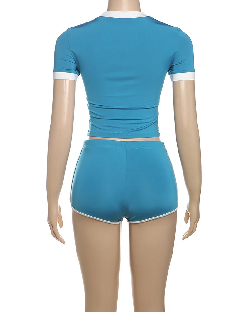 Weird Puss Activity 2piece Set Women Tracksuit Shorts Sleeve Crop Tops+Biker Shorts Letter Print Matching Street Stretch Suits