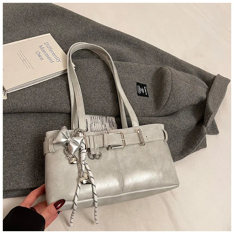 Belt Buckle Design Shoulder Satchels Bag for Women 2025 New in Luxury Designer Handbags Branded Fashion Totes with Pendant Сумка