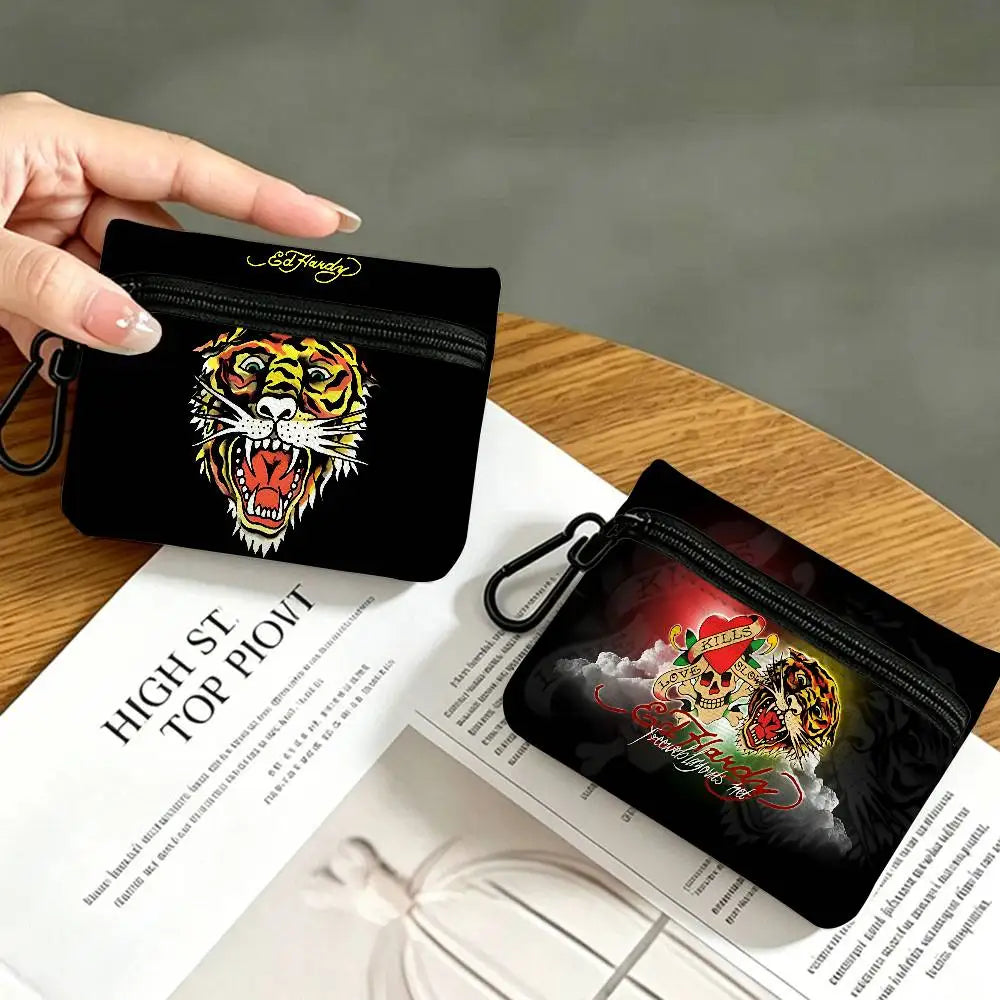 Fashion Brand E-Ed H-Hardy Oxford Fabric Mini Coin Wallet Smooth Zipper Hanging Design Multi-use Small Storage Bag For Travel