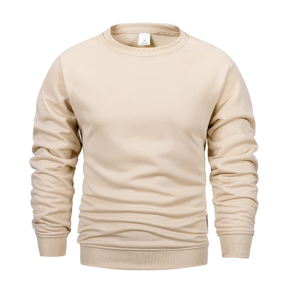 Men's Crew Neck Hoodies Autumn Winter Fleece Warm Casual Loose Pullover Solid Color Round Neck Sport Long Sleeved Sweatshirt