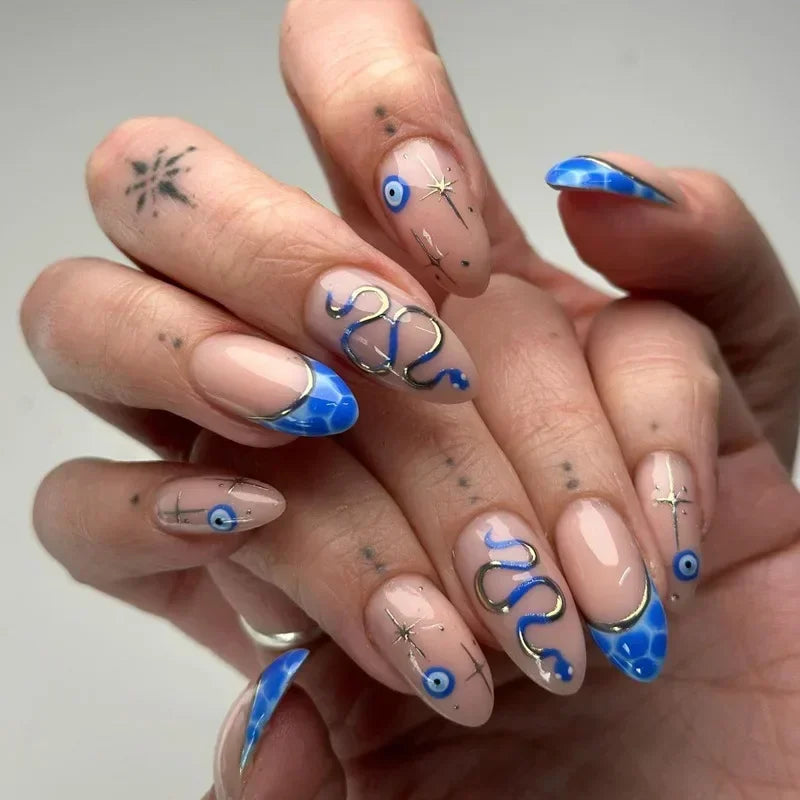 24pcs French Almond Press on Nails Leopard Print False Nails 3D Bow Wearable Stick-on Nails Fake Nail Uñas Накладные Ногти 네일팁