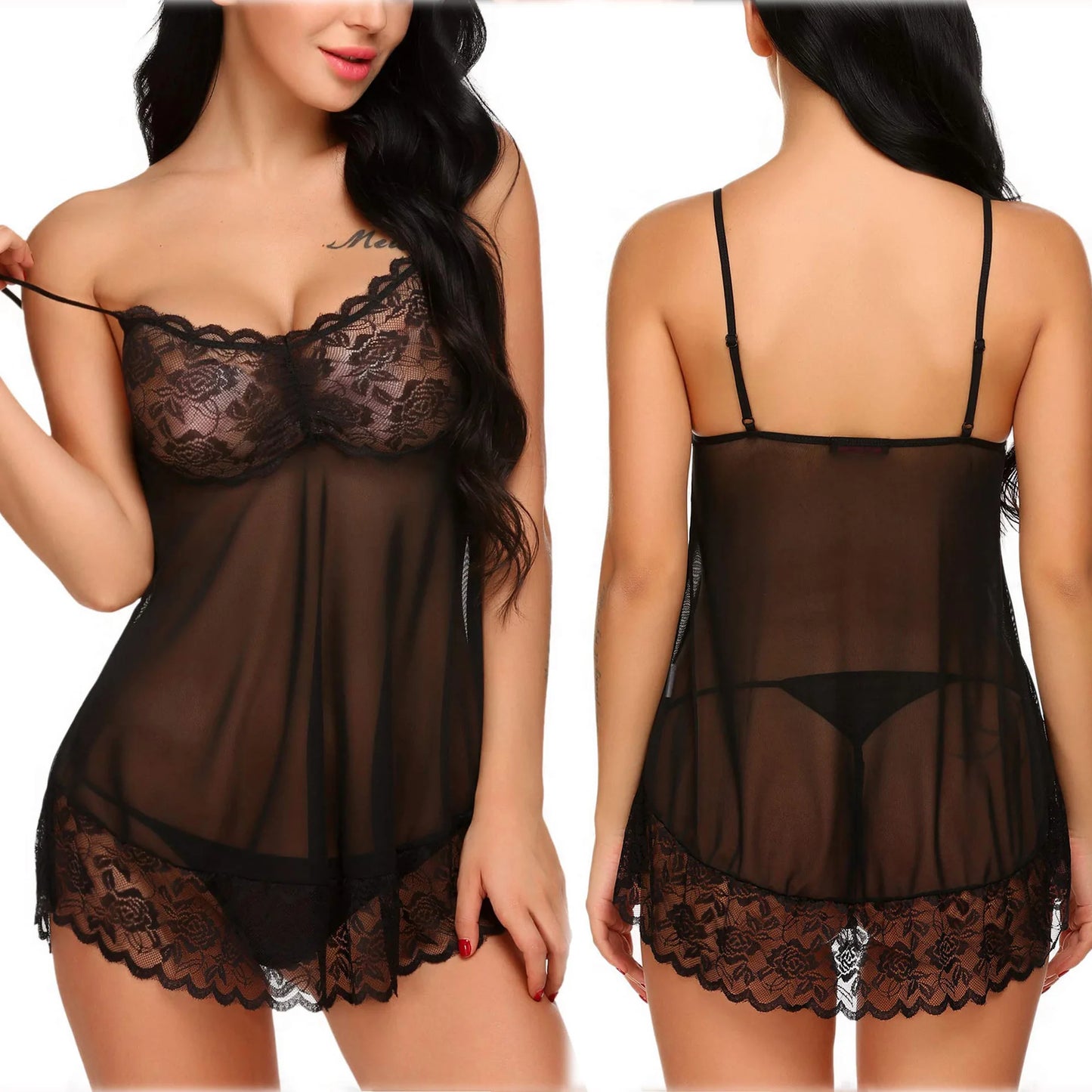 Sexy Lingerie Female Lace Sleepwear Hot Costumes Wedding Sexiest Nightgowns for Women Babydolls Transparent Suspender Dress