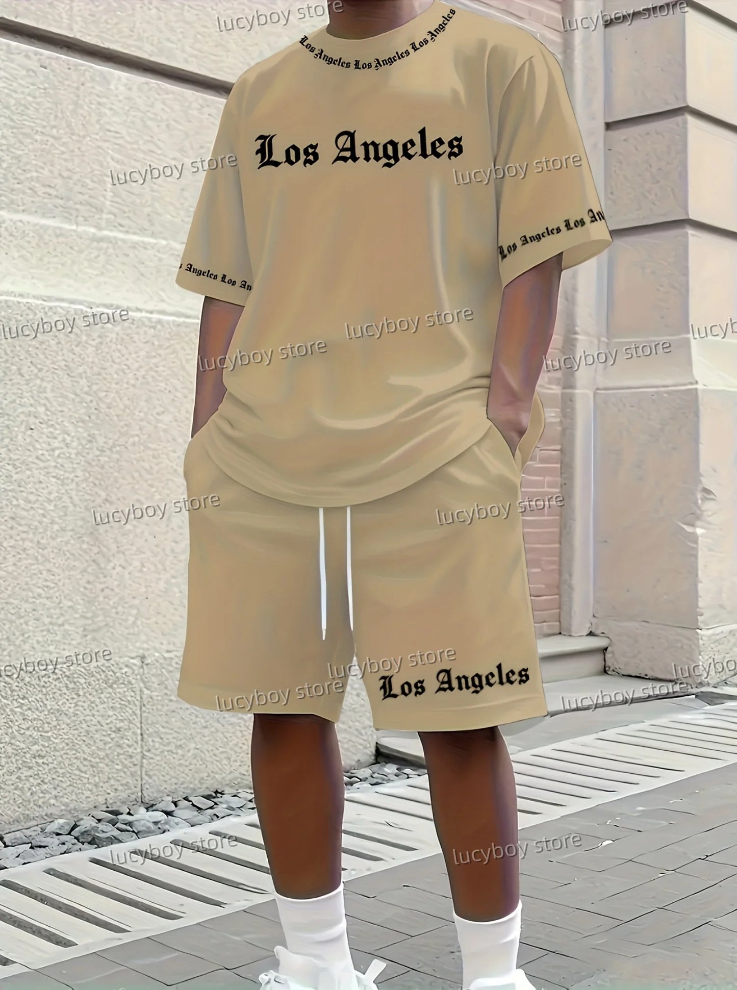 2025 Los Angeles Printed Men's Suit 2 Pieces Set Casual Suit SportswearFitness Set  Men's Oversized Clothes