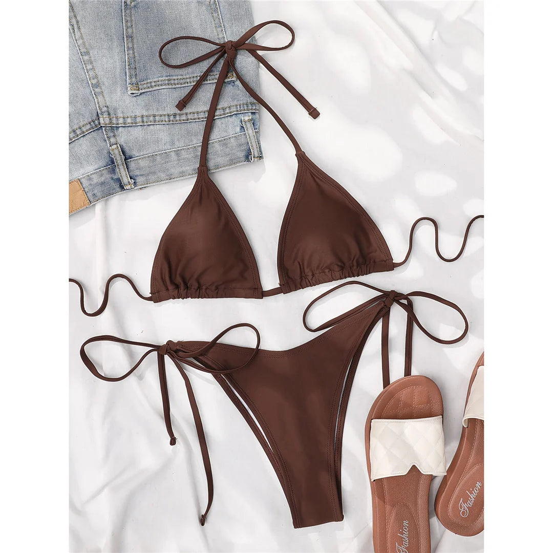7 Colors Brazilian Halter Bikini Female Swimsuit Women Swimwear Two-pieces Bikini set Padded Bather Bathing Suit Swim V3536A