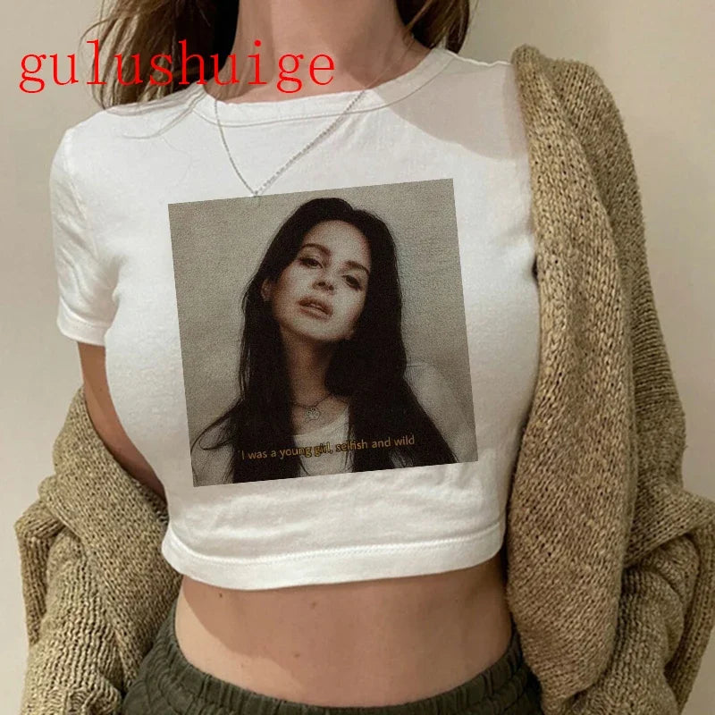 Crop Top Lana Del Rey Ldr Sailing Graphics T Shirt Cropped Harajuku Women Vintage Short-Sleeve T-Shirt Streetwear Female Tshirt