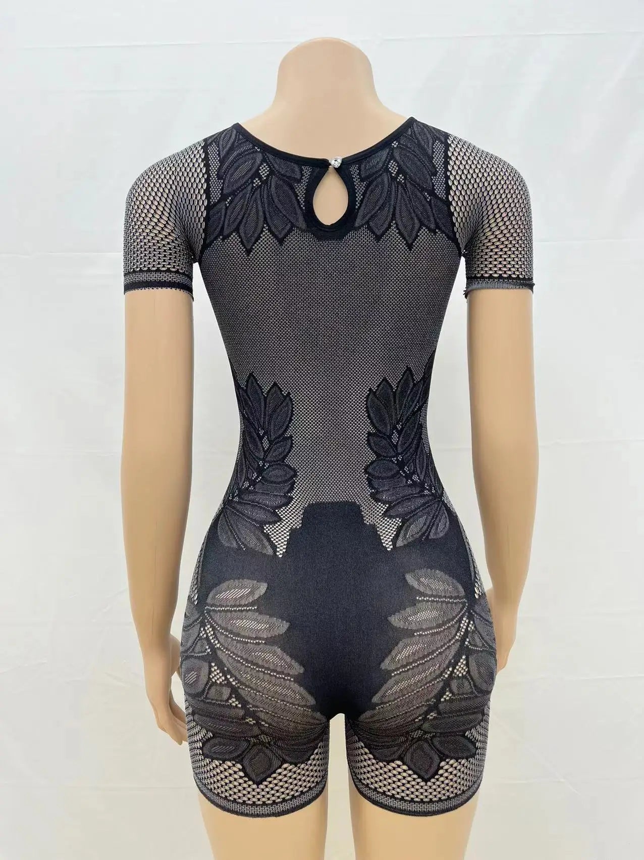 Weird Puss Hollow Diamond Playsuits Woman Summer Sexy Short Sleeve O-Neck Sport Knit Casual Comfortable Streetwear Skinny Romper