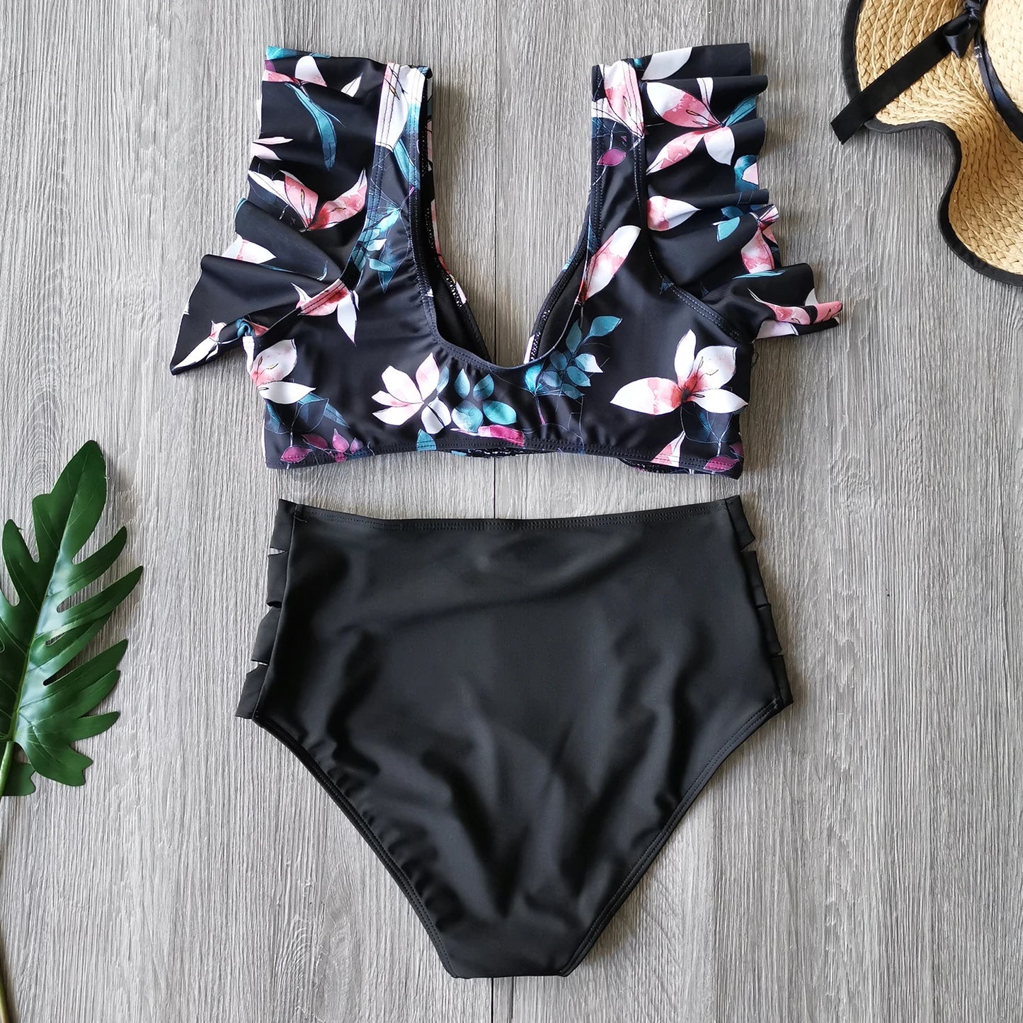 2026 High Waist Bandage Bikini Set For Women Floral Printed Ruffle Bikinis Push Up Strappy Brazilian Biquini Swimwear Swimsuit