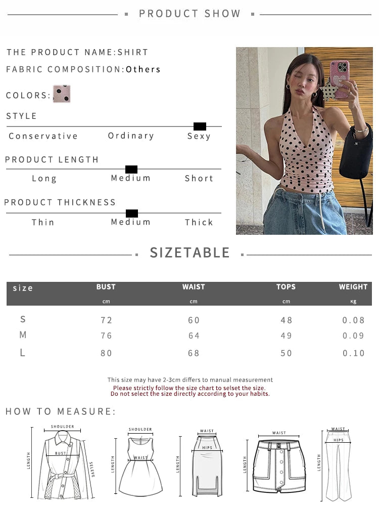 weird Puss Halter v-Neck Vest Women Y2K Lace-Up Backless Polka Dot Print  Skinny Summer Fashion Daily Street Basic Tank Tops