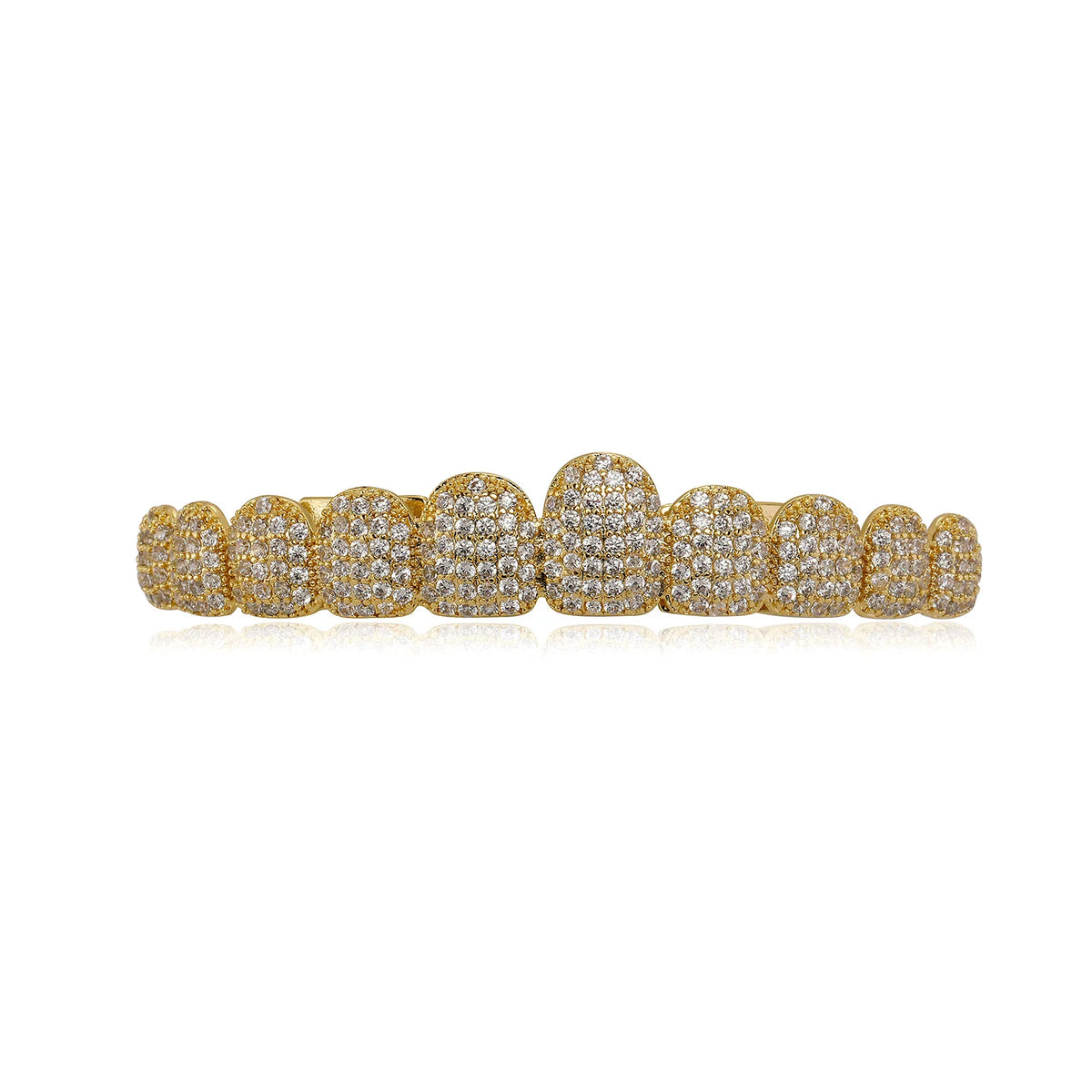 TOPGRILLZ Iced Out 10 Top &10 Bottom 5A CZ Stones Teeth Grillz Punk Rapper 14K Gold Plated Zircon Tooth Caps For Mouth Jewelry