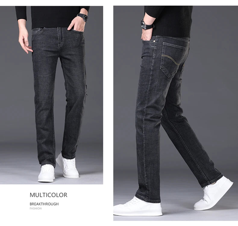 2024 Spring/Summer Men's Comfortable and Versatile Breathable Slim fit denim pants in three colors: straight leg thin pants
