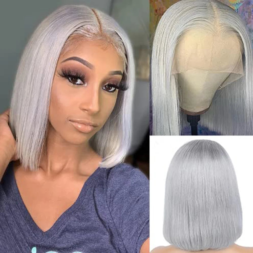 Dark Green HD Lace Frontal Wigs Short Bob Wig Lace Front Wigs 13x4 Colored Pink Grey Straight Wig Human Hair Lace Front Wigs